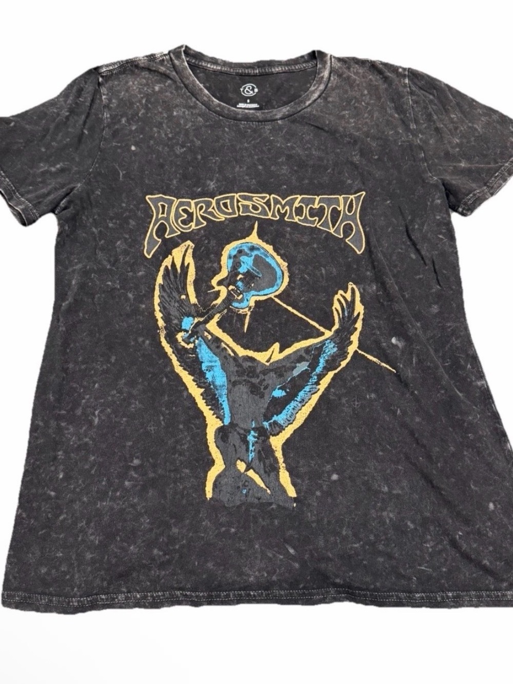 Aerosmith Black Short Sleeve Graphic Tee with Yellow and Blue Print